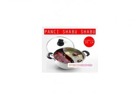 Panci Shabu 30 cm Sekat 2 + Tutup Kaca - stainless Steel